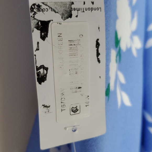 London Times Women's Crewneck Sleeveless A-line Dress ~ Blue Green White - Picture 5 of 10